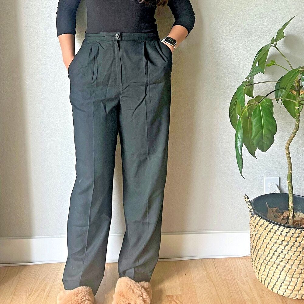 vtg 90s pendleton black pleated trousers straight leg pockets Large 29"‎ waist